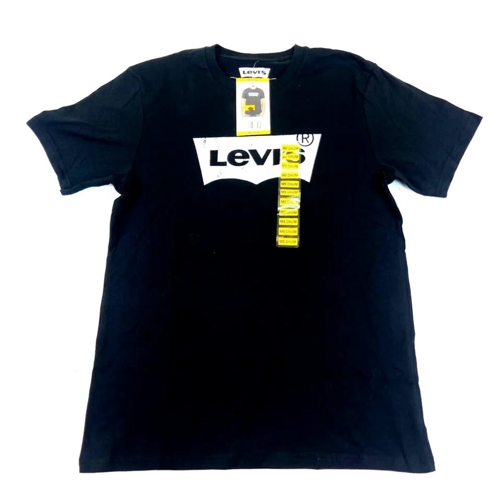 NEW Levis Shirt Mens Medium Black Short Sleeve Tee Logo Soft Stretch Casual NWT